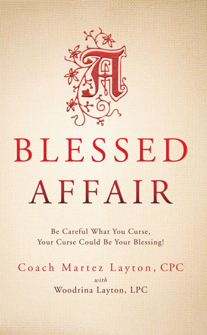 A decorative poster with the phrase 'A Blessed Affair' in elegant red typography.